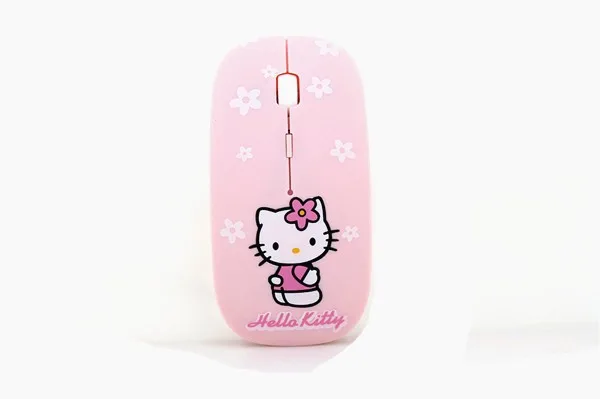 Розовый Розовая Бесшумная hello kitty 2,4 ГГц Беспроводная оптическая ультра тонкая Бесшумная компьютерная игровая Nano мышь для ноутбука - Цвет: Розовый