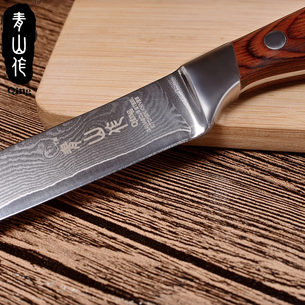 QING 5 дюймов утилита дамасский кухонный нож сталь острое лезвие поварской цвет