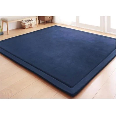 Dark blue Бытовой утолщенный детский коврик для ползания кораллового бархата, Противоскользящий коврик для гостиной, спальни, полный прикроватный складной коврик с татами - Цвет: Dark blue
