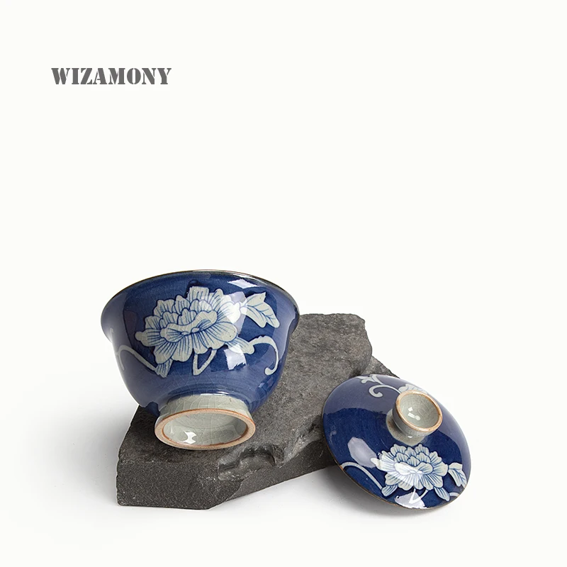 1 шт. WIZAMONY маленький голубой и белый Gaiwan китайский старинный глазурь Цзиндэчжэнь