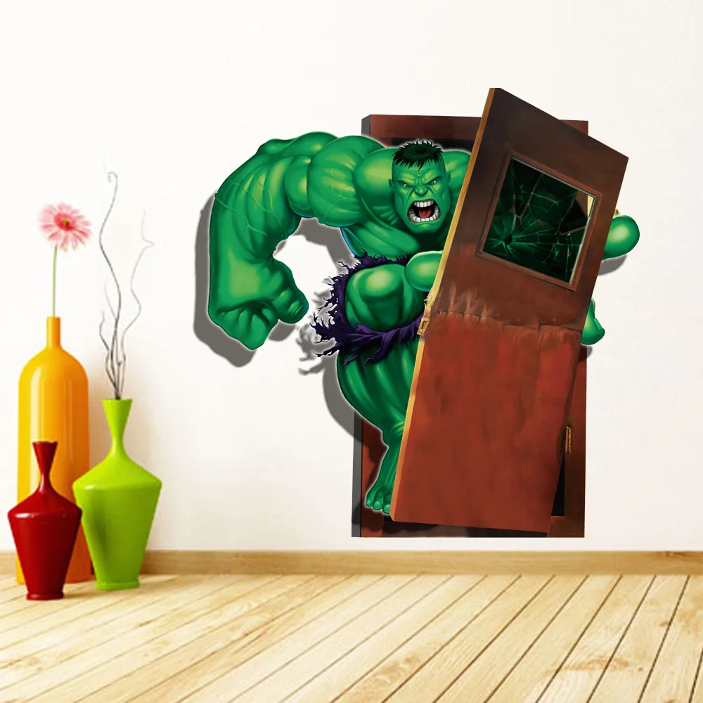 3D дверь наклейки Халк Super Heroes DIY Подарок Настенные стикеры наклейки украшения 1464