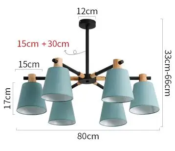 Скандинавская деревянная люстра E27 с железным абажуром для гостиной спальни современные светильники Lamparas Colgantes деревянный блеск - Цвет абажура: black 6 head