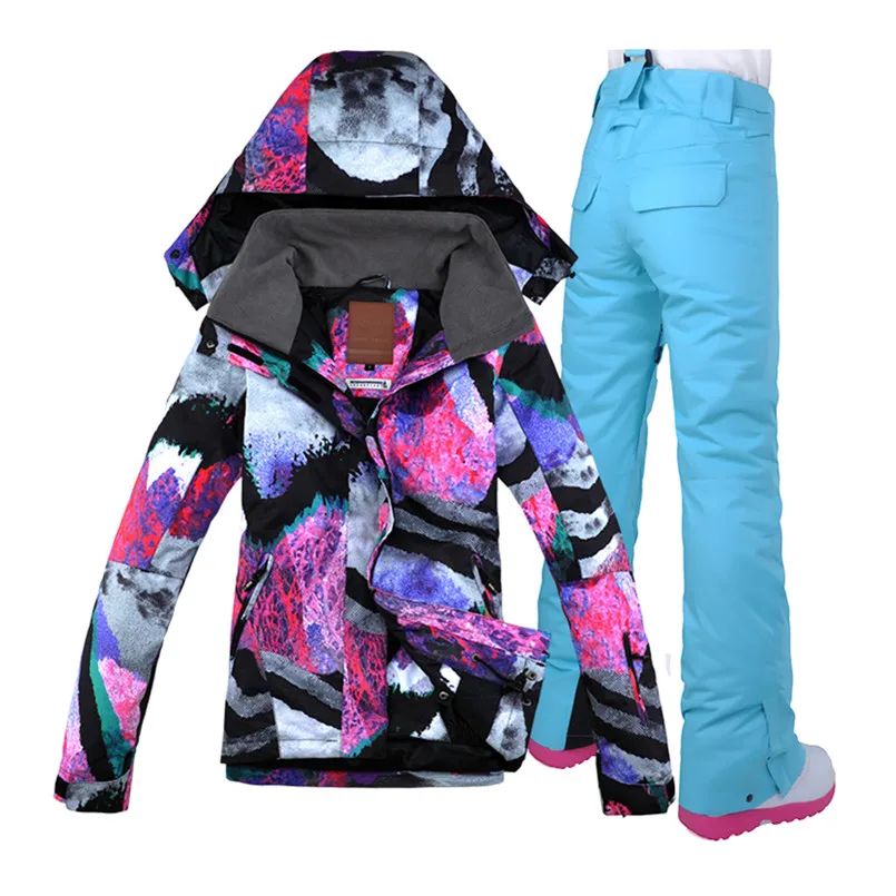 with light blue pant Сноуборд лыжный костюм Gsou Snow женский зимний горнолыжный костюм,женский сноубордический костюм,женская спортивная зимняя горнолыжная одежда,горнолыжный костюм женский,спортивный костюм женский - Цвет: with light blue pant