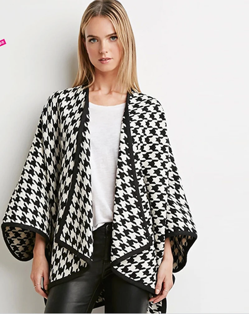 Женское шерстяное пальто в клетку ZADORIN винтажное элегантное накидка с рукавами