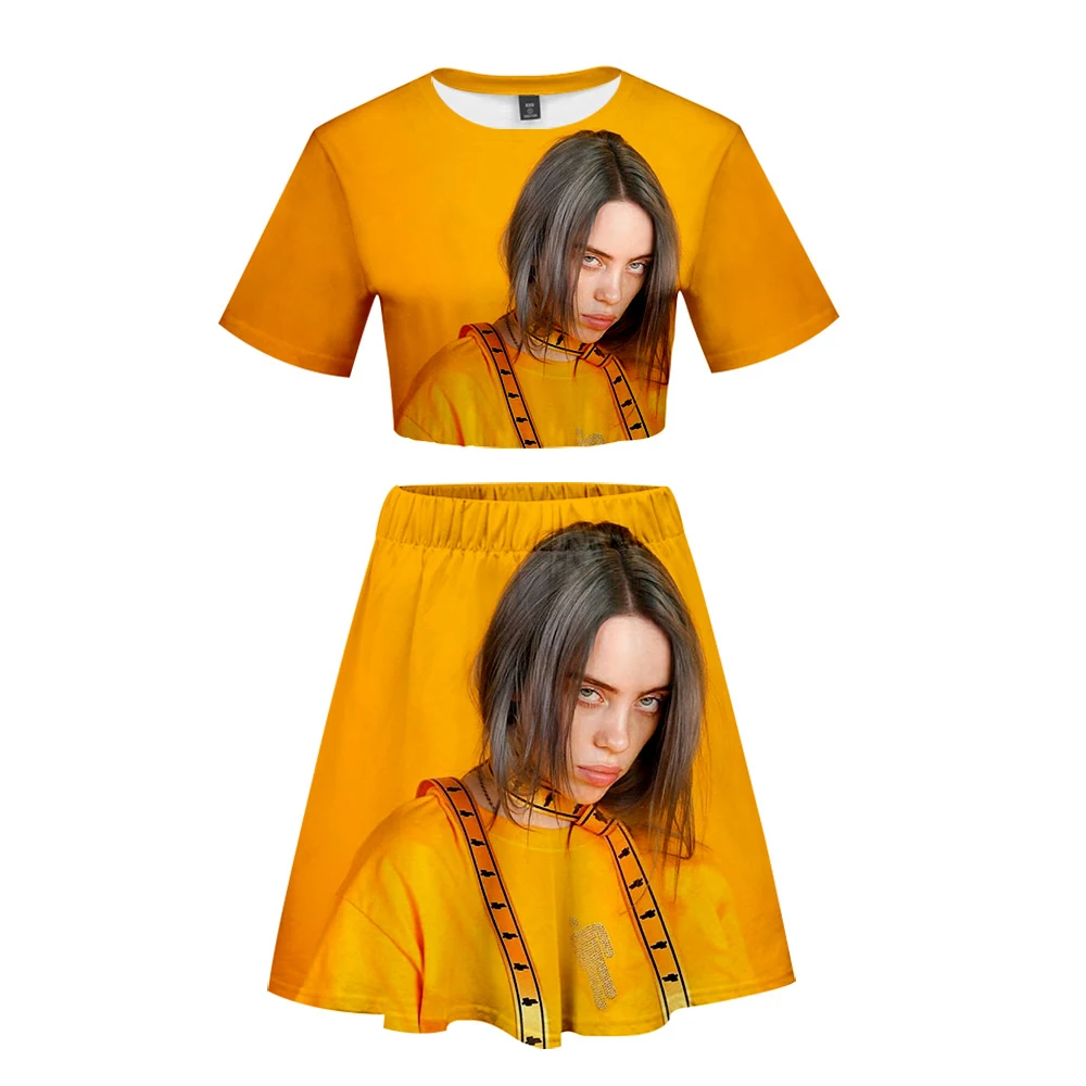 3D Billie Eilish женский укороченный топ комплект из двух предметов летнее платье Kpop