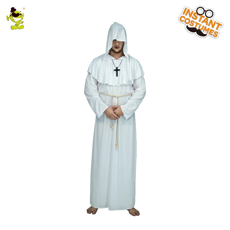 Мужской белый монах халат на Хэллоуин Косплей Костюм фриара паутим для ролевых