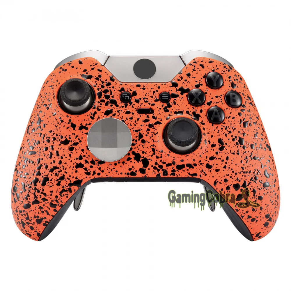 

eXtremeRate Textured Orange Faceplate Cover Front Housing Shell Replacement Kit for Xbox One Elite Controller with Rings