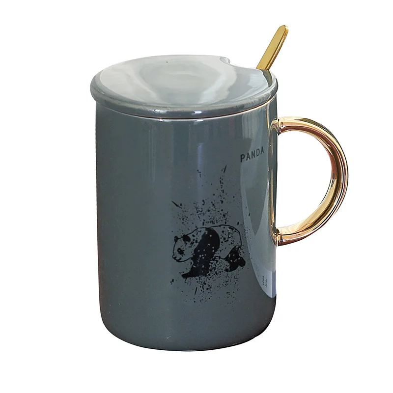 420ML Ceramic Cup With Lid and Spoon Milk Juice Tumblers Coffee Tea | Дом и сад