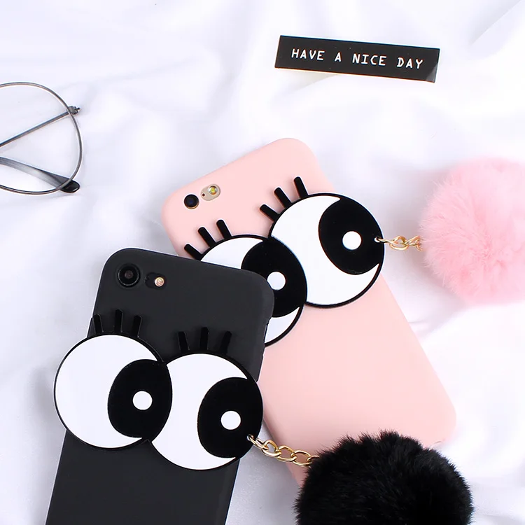 3D мультяшный милый чехол с большими глазами и помпоном для волос Huawei Nova 2i 2S 2 Plus 3 3i