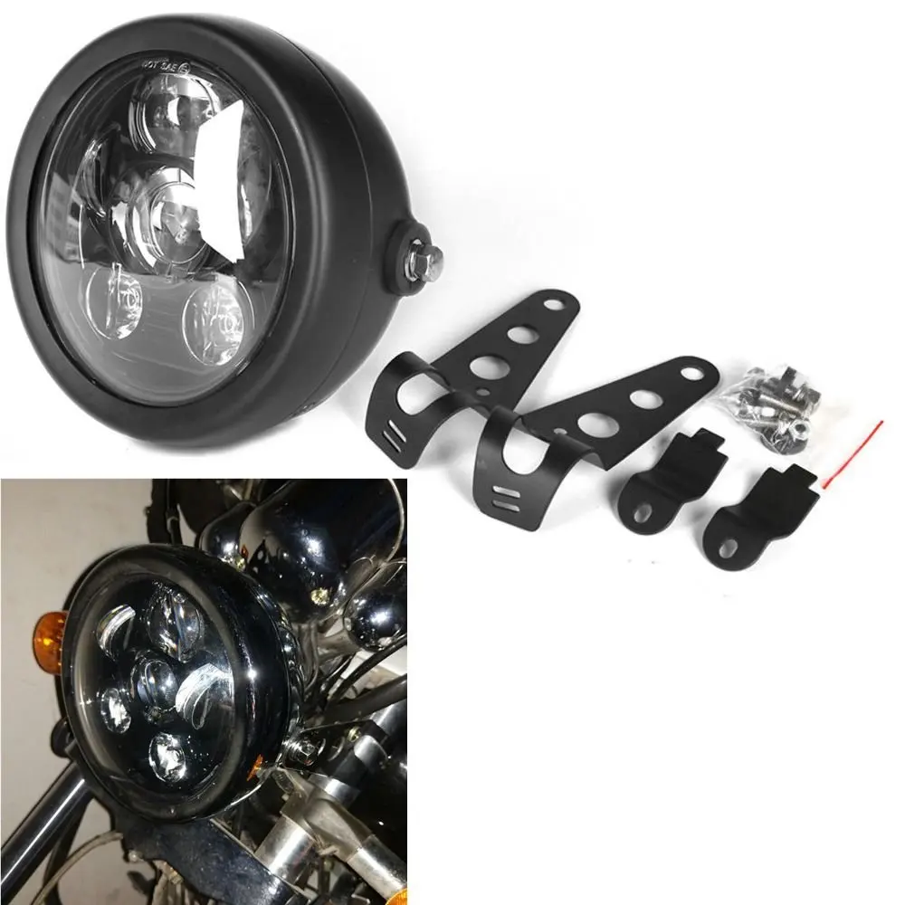 Черная светодиодная фара 5 75 дюйма с черным кронштейном для мотоцикла Honda Shadow Suzuki