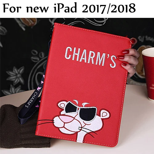 Смарт-часы кожаный чехол для нового iPad /, air/air2, 2/3/4, iPad pro 9," милый пантера Детские планшеты Cover w/ремешок на руку+ подарки - Цвет: 01 new ipad