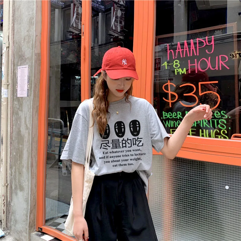 Летние милые модные женские топы Tumblr с забавными мультяшными буквами Harajuku