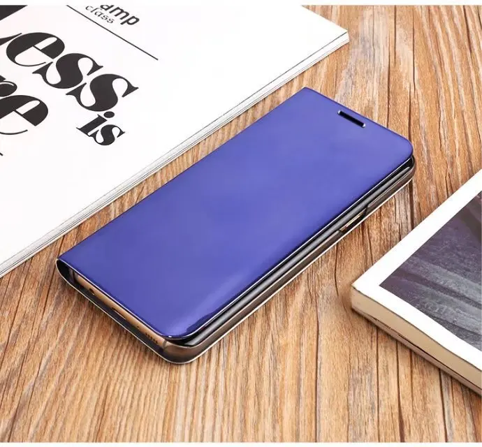 Зеркальный кожаный чехол-книжка для samsung Galaxy Note 8, S6, S7 Edge, S9, S8 Plus, прозрачный, с окошком обзора, умный чехол для iphone6, 6s, 7, 8 Plus, X