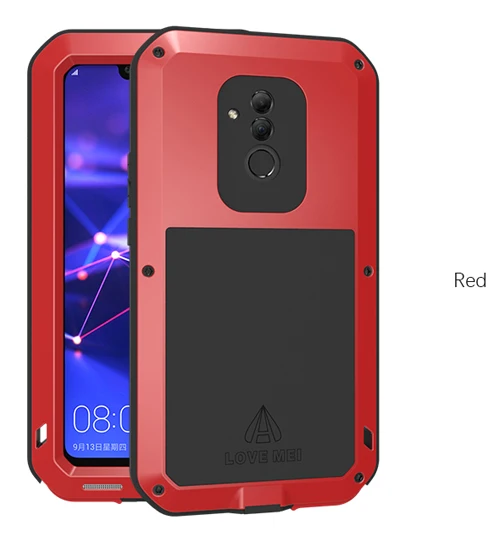 LOVEMEI мощный металлический водонепроницаемый чехол для huawei mate 20 lite mate 20 lt алюминиевая грязевая Противоударная крышка с пленкой Gorilla glass - Цвет: Красный