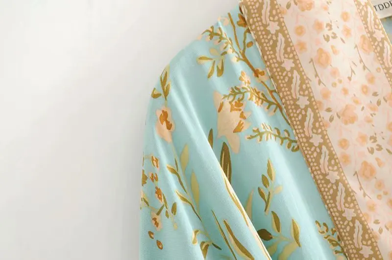 Boho шикарное летнее винтажное кимоно с цветочным принтом для женщин Модный кардиган с поясом пляжные блузки рубашки Blusas Mujer