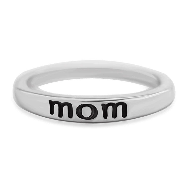 Простое посеребренное кольцо с надписью mom для мам и женщин 5 размеров|Кольца| |
