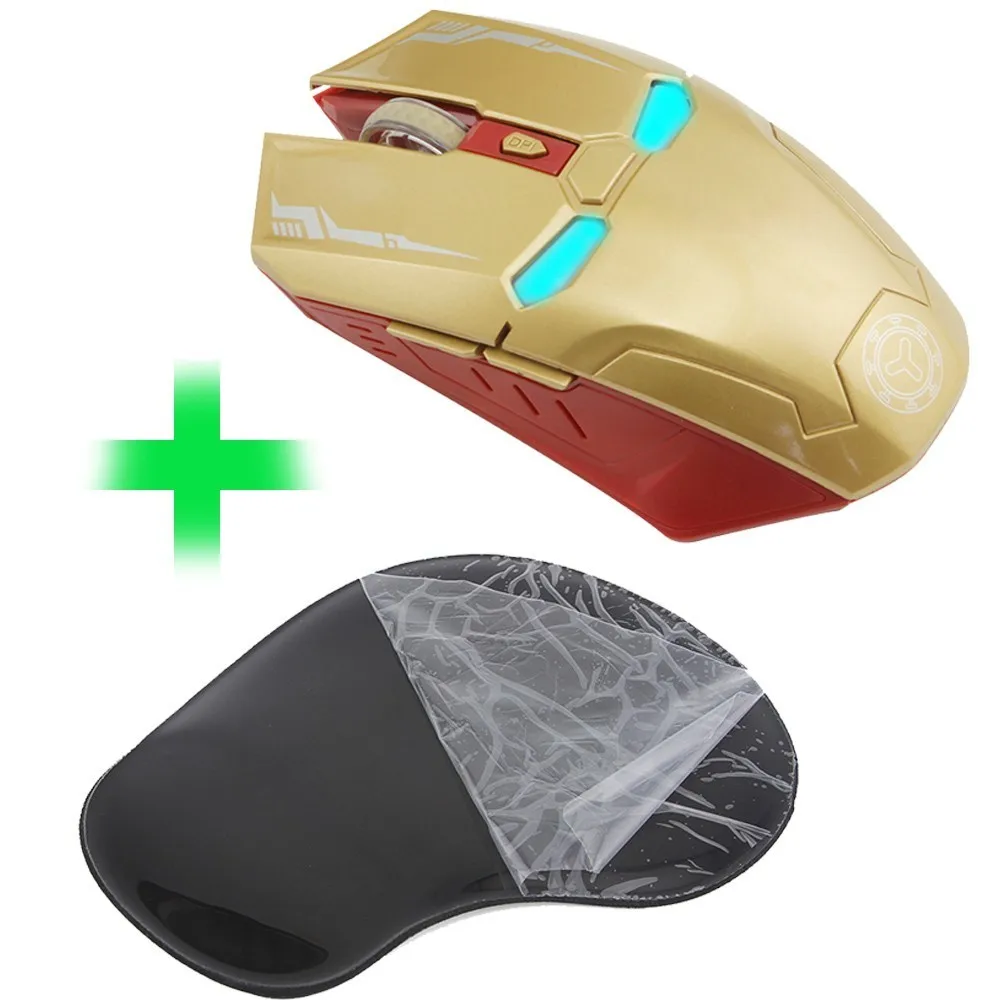 gold with mousepad CHUYI Железный человек Беспроводная мышь Бесшумная 2,4 г оптическая игровая мышь 1600 dpi Mute Button Click мыши для Xiaomi samsung Gamer ноутбук - Цвет: gold with mousepad