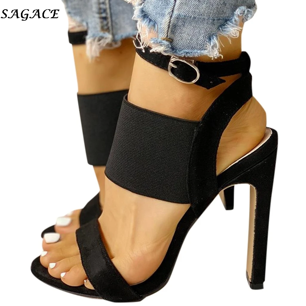 Женские босоножки с пряжкой на щиколотке SAGACE летние высоком каблуке открытым