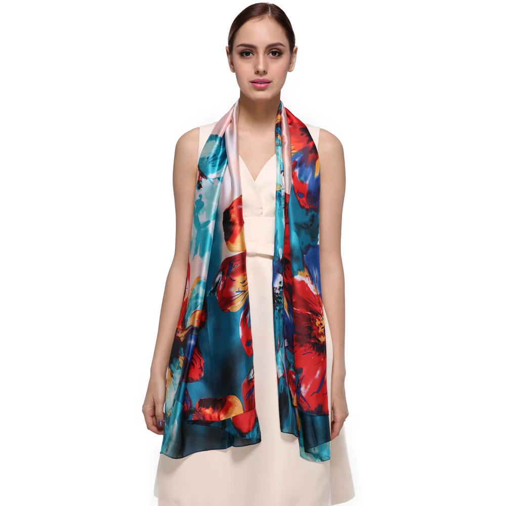 Женский длинный шелковый шарф FS брендовый роскошный хиджаб с цветочным принтом