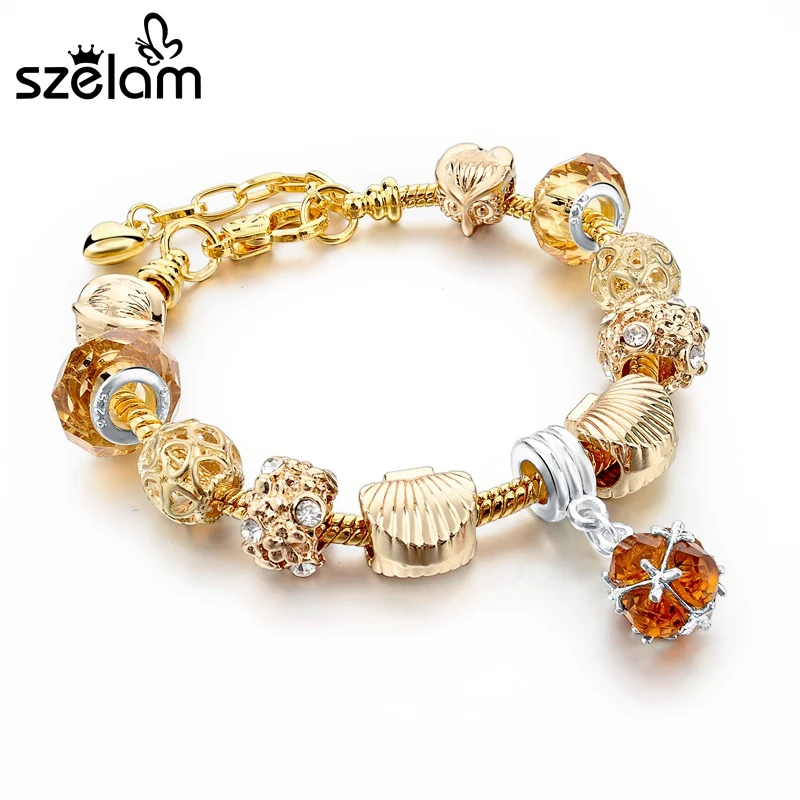 Женский браслет с желтыми бусинами Szelam золотыми Sbr150332|gold charm bracelet|charm braceletbracelet fashion