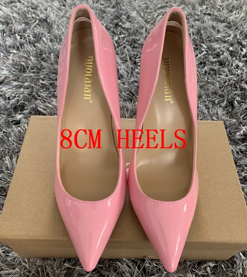 QQPAL pink8cm Женская обувь женские туфли-лодочки на высоком каблуке 12 см/10 см/8 см женские туфли-лодочки из лакированной кожи с острым носком для вечеринки и свадьбы - Цвет: QQPAL pink8cm