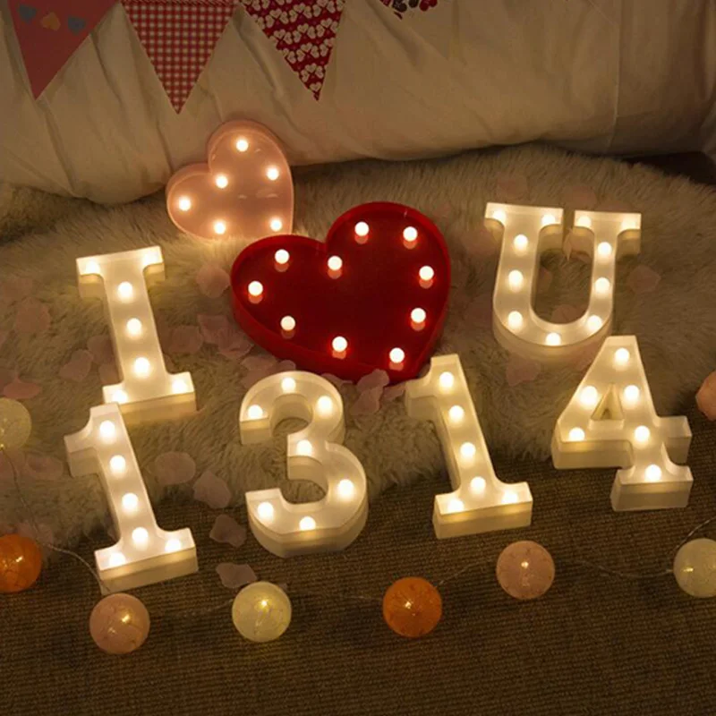 

DIY White Plastic LED Letters decor LED Night Light Marquee Sign Alphabet Lights Lamp Home Culb Outdoor Indoor Wall Decoration