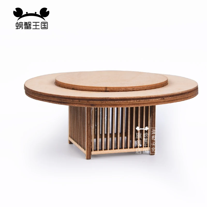 

5pcs 1:25 Chinese Style Wooden Round Dining Table Dollhouse mini Furniture Doll accessories Sand Table Building Ornament