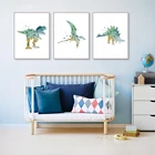 Акварельный плакат с мультяшными животными, принт, динозавр, настенная жизнь, детская комната, украшение для дома, искусство, Картина на холсте, живопись A360