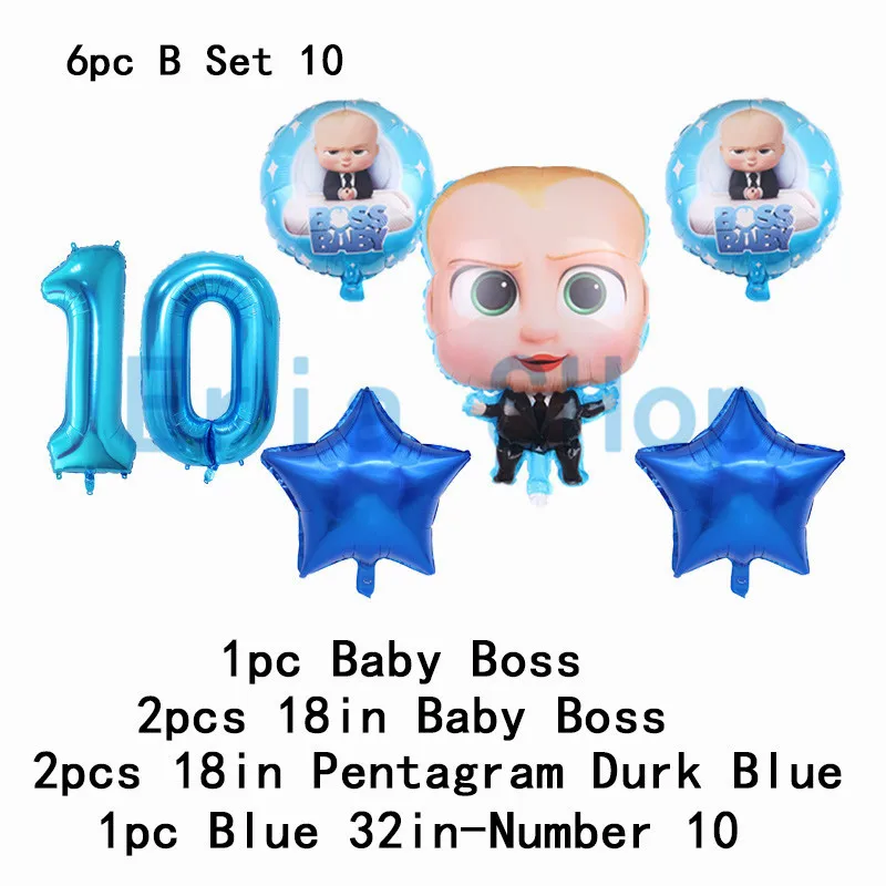 Boss baby на 1-й День Рождения Декоративные столовые принадлежности кружки, тарелки, салфетки 32 дюйма большие воздушные гелиевые шары с цифрами для душа - Цвет: 6pc Baby Start 10