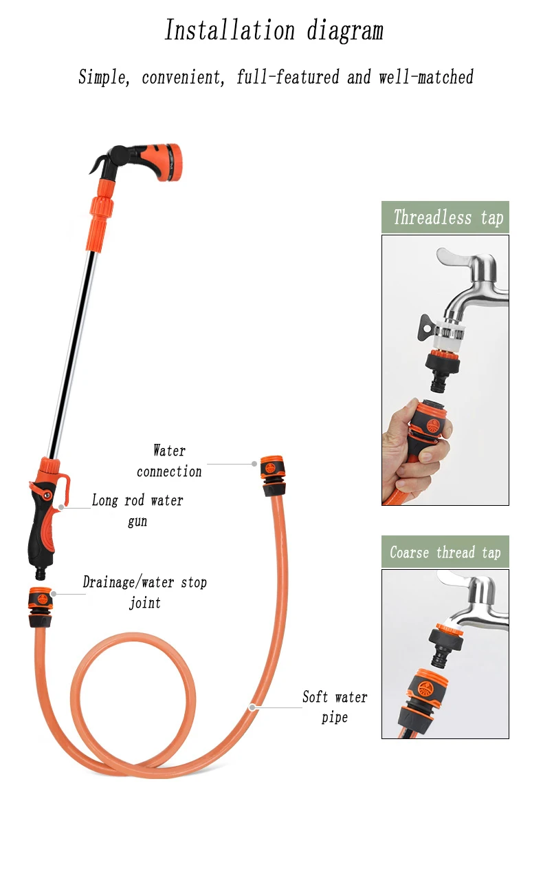 Telescopic Long Pole Washer Water Gun Spray Durable Powerful High Pressure Power Water Gun Car Wash Jet Watering Kit