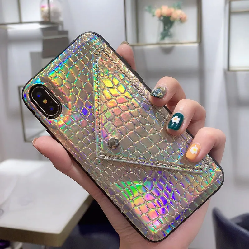 Роскошный змея, Крокодил шаблон карты Карманный чехол сумка для iPhone Xs Max 6 6s 7 8 Plus X Xr PU кожаный бумажник держатель задняя крышка - Цвет: Style4-Gold