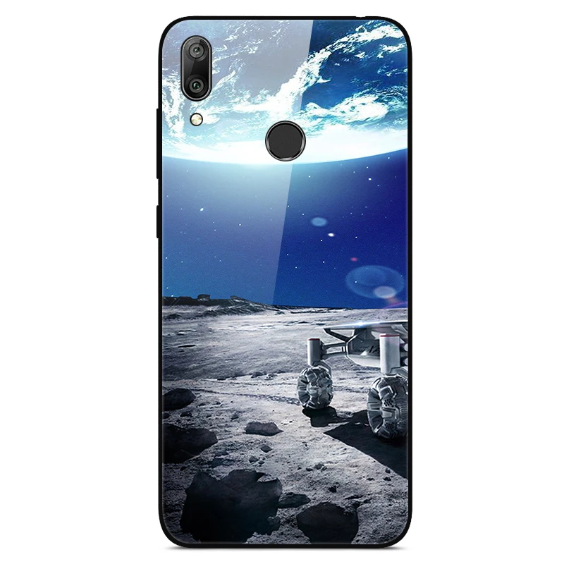 Y7 чехол для huawei Y7, чехол из закаленного стекла с изображением планеты, Космический Чехол, стеклянный чехол на заднюю панель для huawei Y7 Prime Y 7, чехол