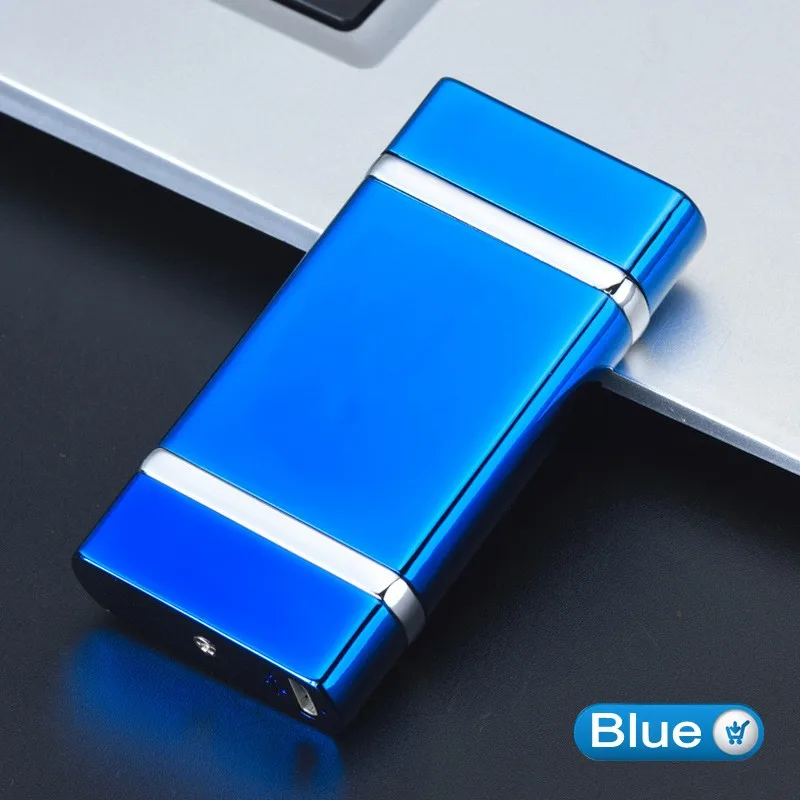 Новинка, Электронная usb зажигалка с 2 крестами, двойная дуга, импульсная зажигалка, новинка, светильник, чувствительный светильник для сигарет, ветрозащитный - Цвет: Blue