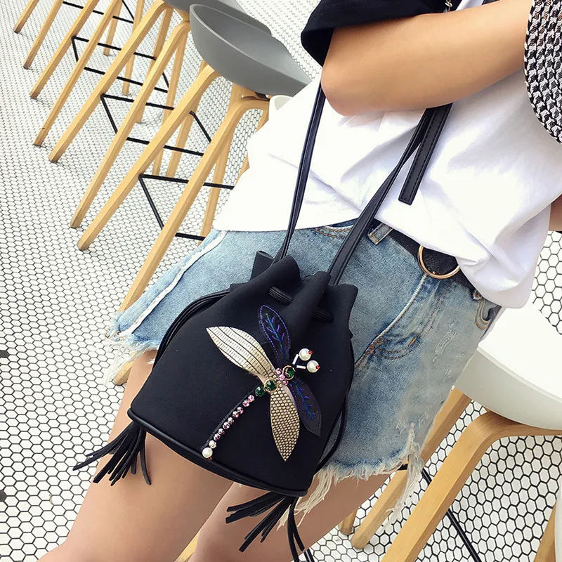 Lanso мода сумка-мешок стрекоза Дизайн женский Сумки на плечо высокое качество кожа