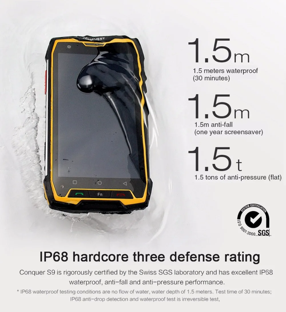 Conquest S9 4G мобильный телефон Android 7,1 6 ГБ+ 64 Гб Octa Core IP68 Водонепроницаемый смартфон с двумя sim-картами NFC 5,5 дюймов 1080 P мобильного телефона