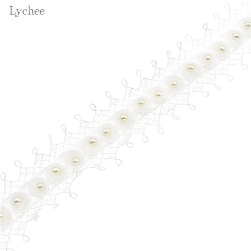 Lychee 1 ярд Цветочная кружевная отделка жемчужная вышивка тканевая лента для шитья