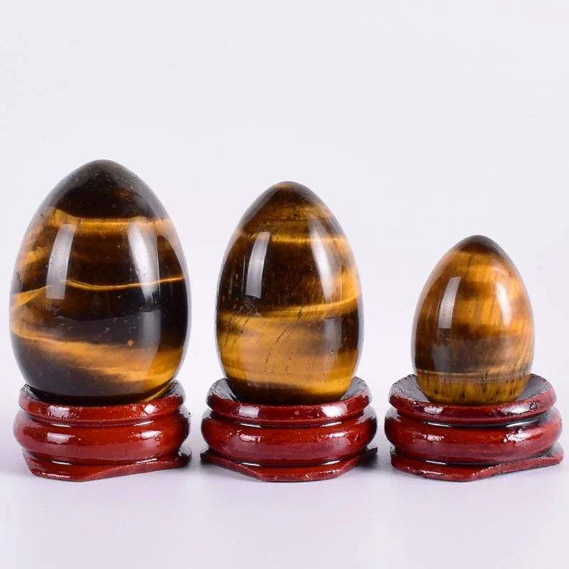 3 pieces Yoni яйцо натуральный тигровый глаз массажный набор яиц для массажа разсверливание и деревянная основа Кристалл минеральный шар Кегеля Упражнение тазового пола мышцы вагинальные - Цвет: 3 pieces