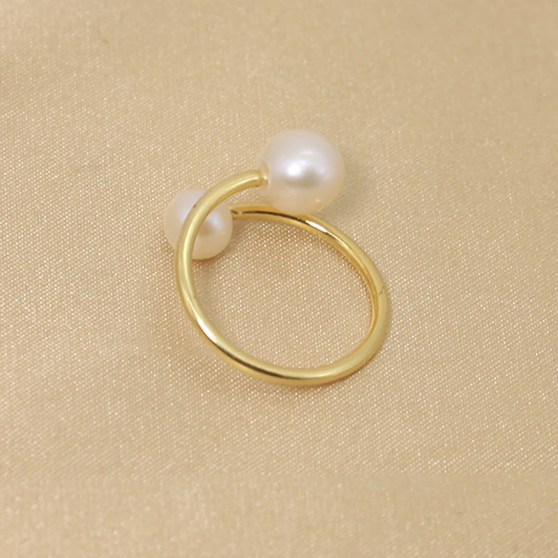 Double Interlaced Pearls Ring Golden Simple Real Freshwater Pearl Wedding For Women Jewelry Gift | Украшения и аксессуары