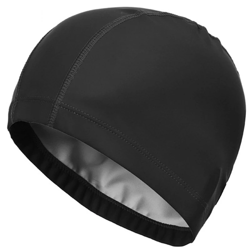 Solid Black Новинка, эластичная Водонепроницаемая Кепка из искусственной кожи, защищающая уши, длинные волосы, для спорта, для плавания, бассейна, шапочка для плавания, свободный размер для мужчин и женщин, для взрослых - Цвет: Solid Black