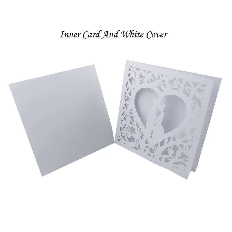 Cover And Inner Card 50 шт., синие, белые, золотые, красные, полые сердечки, лазерная резка, свадебные приглашения, открытки, открытки, вечерние открытки - Цвет: Cover And Inner Card