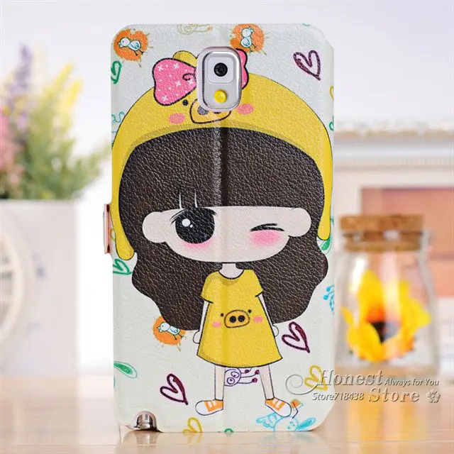 Cute Little Girl S View Big Window Flip PU Leather Case For Samsung Galaxy Note 3 III Note3 N9000 Lovely Cover |