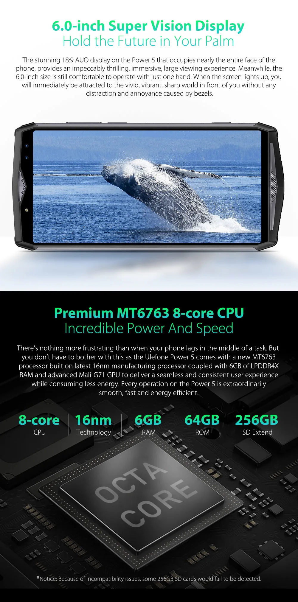 Ulefone power 5 смартфон 13000 мАч 6 ГБ+ 64 ГБ MTK6763 Восьмиядерный Android 8,1 Беспроводное зарядное устройство Quad Cams 21MP 6,0 дюймов 18:9 телефон