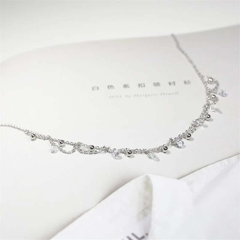 

Drop Shipping 925 Sterling Silver Choker Necklace Women Round Cubic Zirconia Tassel Necklaces & Pendants Jewelry Collar Colar