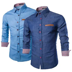 2019 модная мужская джинсовая рубашка с длинным рукавом размера плюс, хлопковые джинсы, кардиган, повседневная приталенная рубашка, мужские топы с одним карманом, одежда