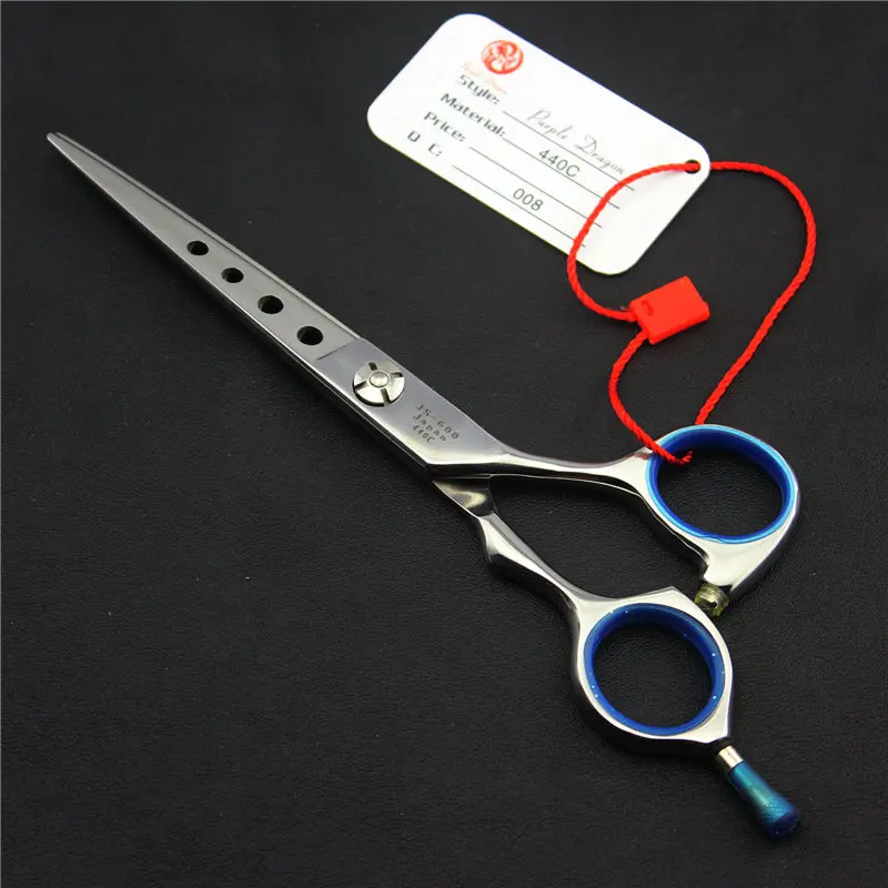 

Purple Dragon 6 inch Japanese Professional Barber Scissors Personality Hair Scissors with Holes Single Tail Hairdressing