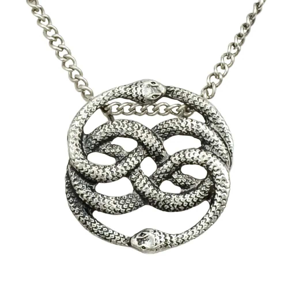 Steampunk Bronze Gold-Color Necklace Vivid Cute Two Lingering Snake Silver Color Pendant Statement necklace For Women | Украшения и