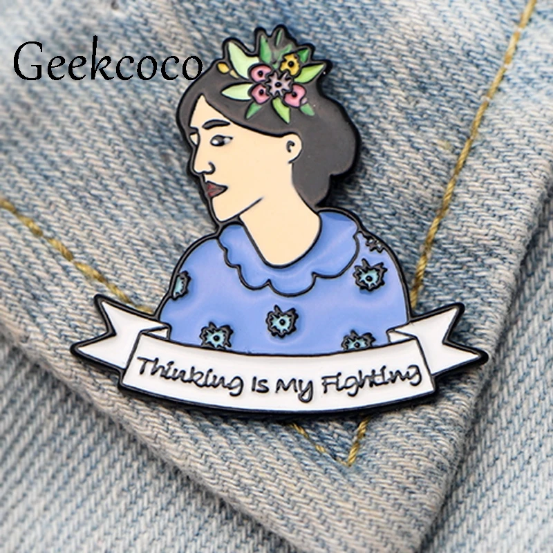 Вирджиния Woolf писатель Броши для женщин сплав цинка эмаль медаль на булавке insignia для рубашки рюкзак украшения из ткани значки J0013