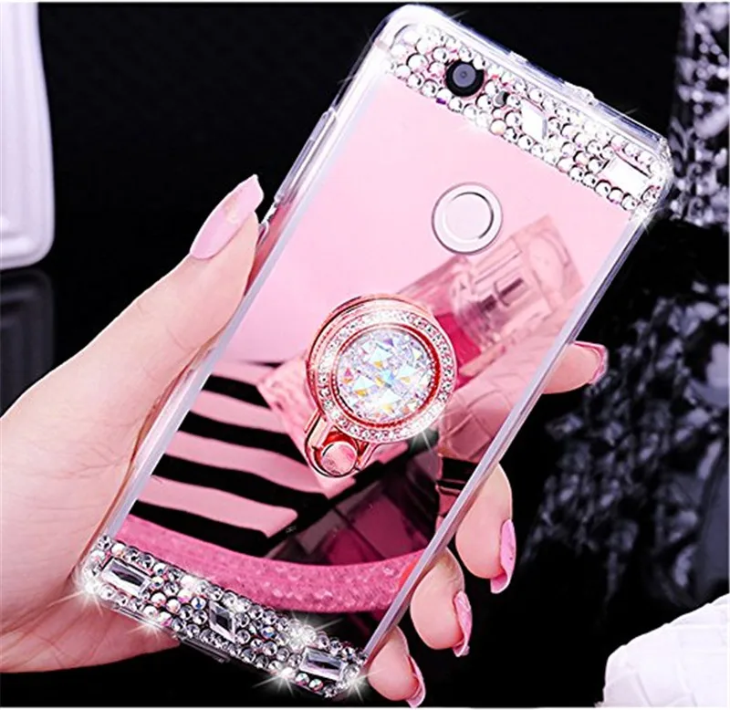 rose gold P Smart honor 10 9 8 lite 7A 6X 6C pro Y9 Y7 Y6 Y5 prime зеркало с украшением в виде кристаллов чехол для huawei mate 9 10 P20 lite для мобильного телефона кольцевой чехол - Цвет: rose gold