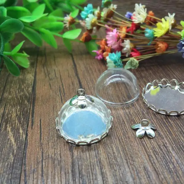 100 компл./лот 20 мм стеклянная крышка бронзовая/серебряная круглая кружевная