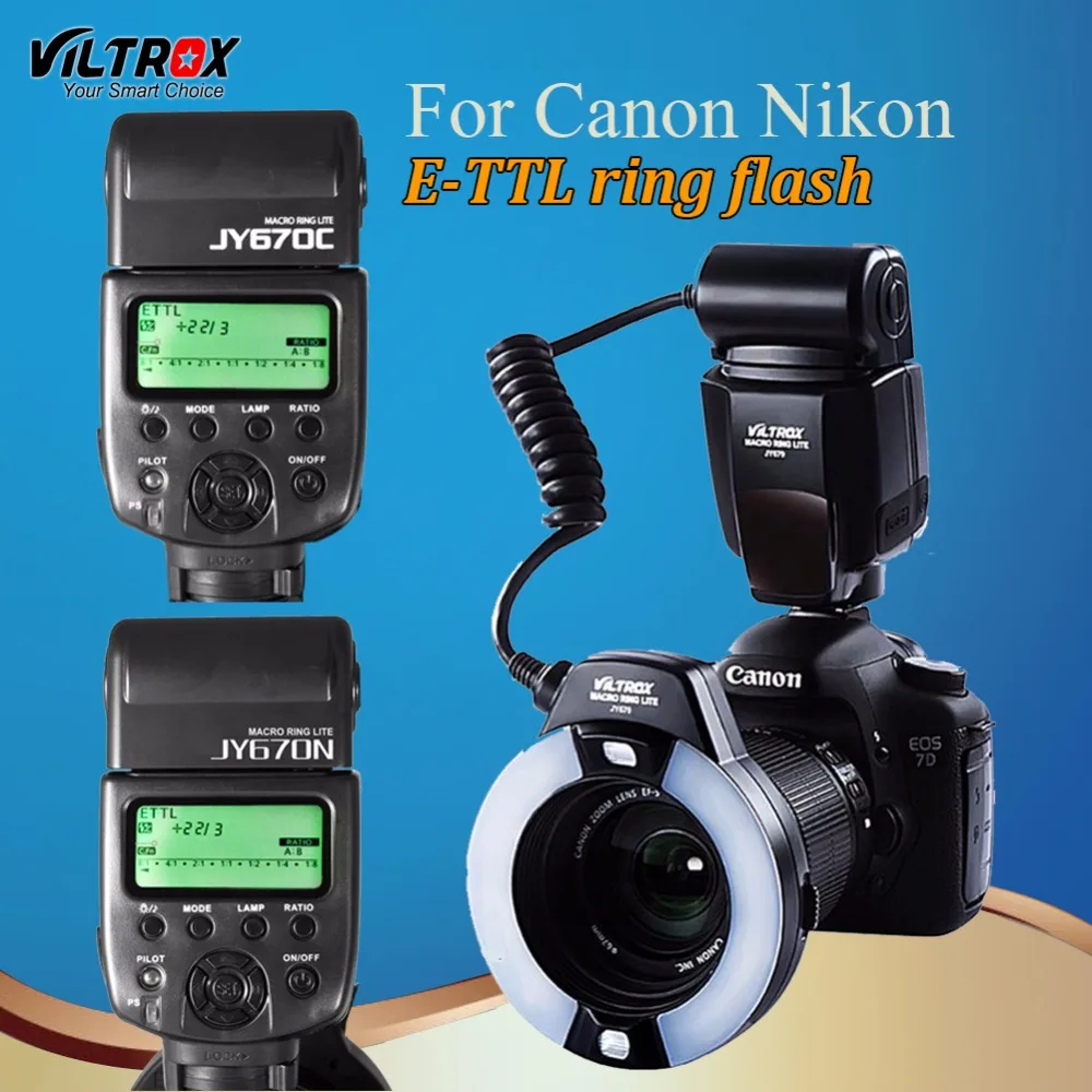 Светодиодная Кольцевая вспышка Viltrox JY 670C/N для Canon 1300D 800D 77D 5D II Nikon D90 D7500 D5600 810D